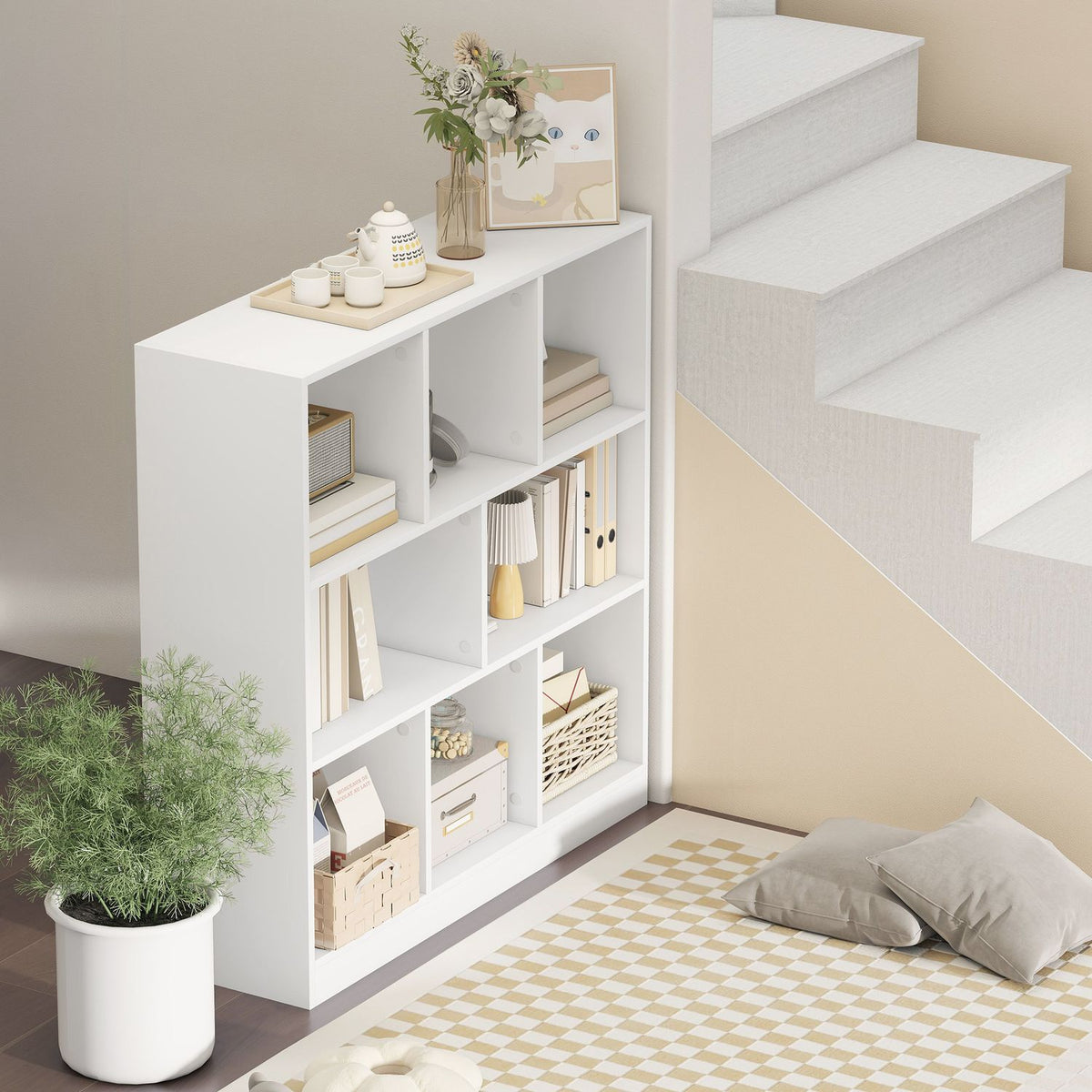 Bookshelf with 8 Shelves, 97.5 x 30 x 100 cm, White