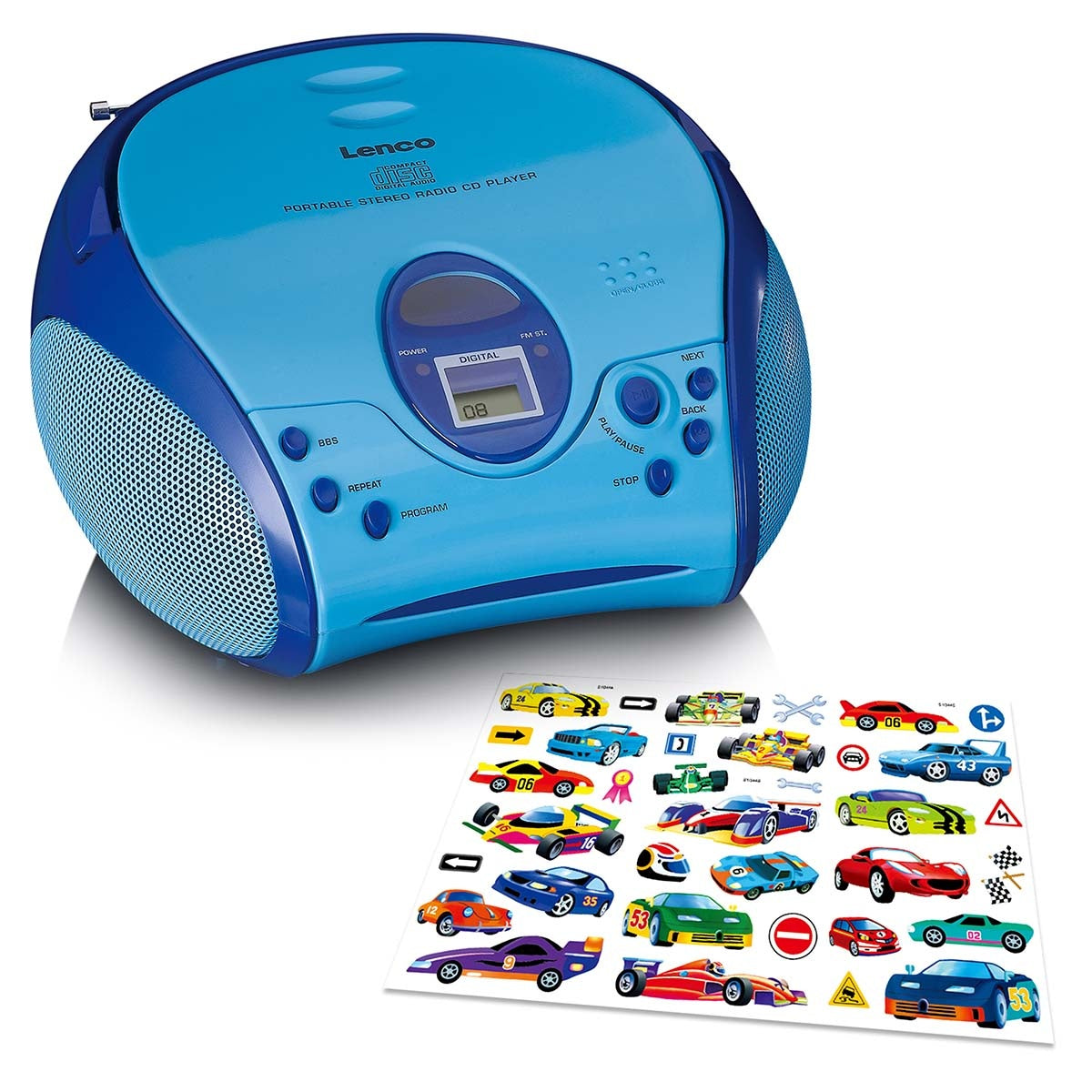 Boombox with CD player FM radio and stickers Blue