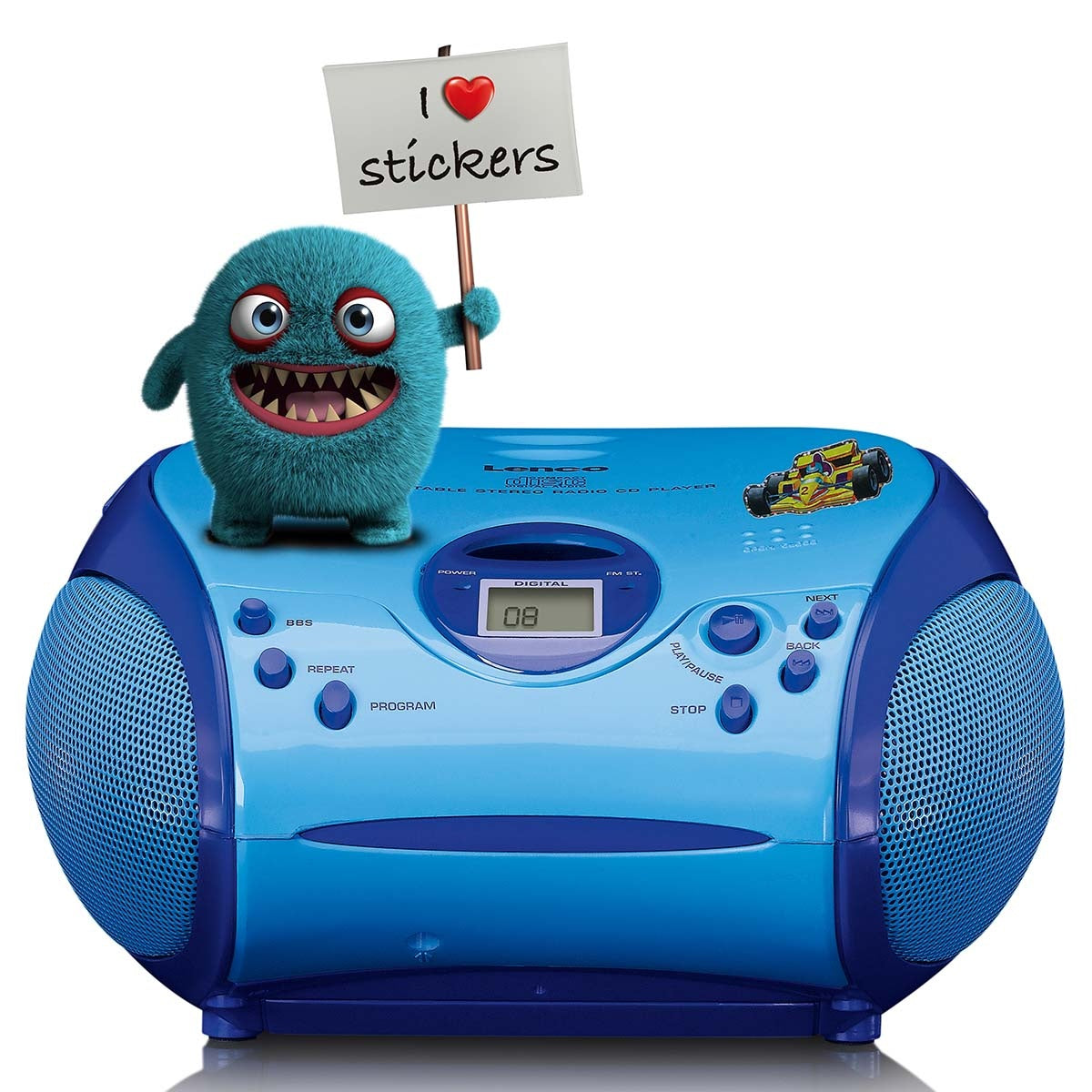 Boombox with CD player FM radio and stickers Blue
