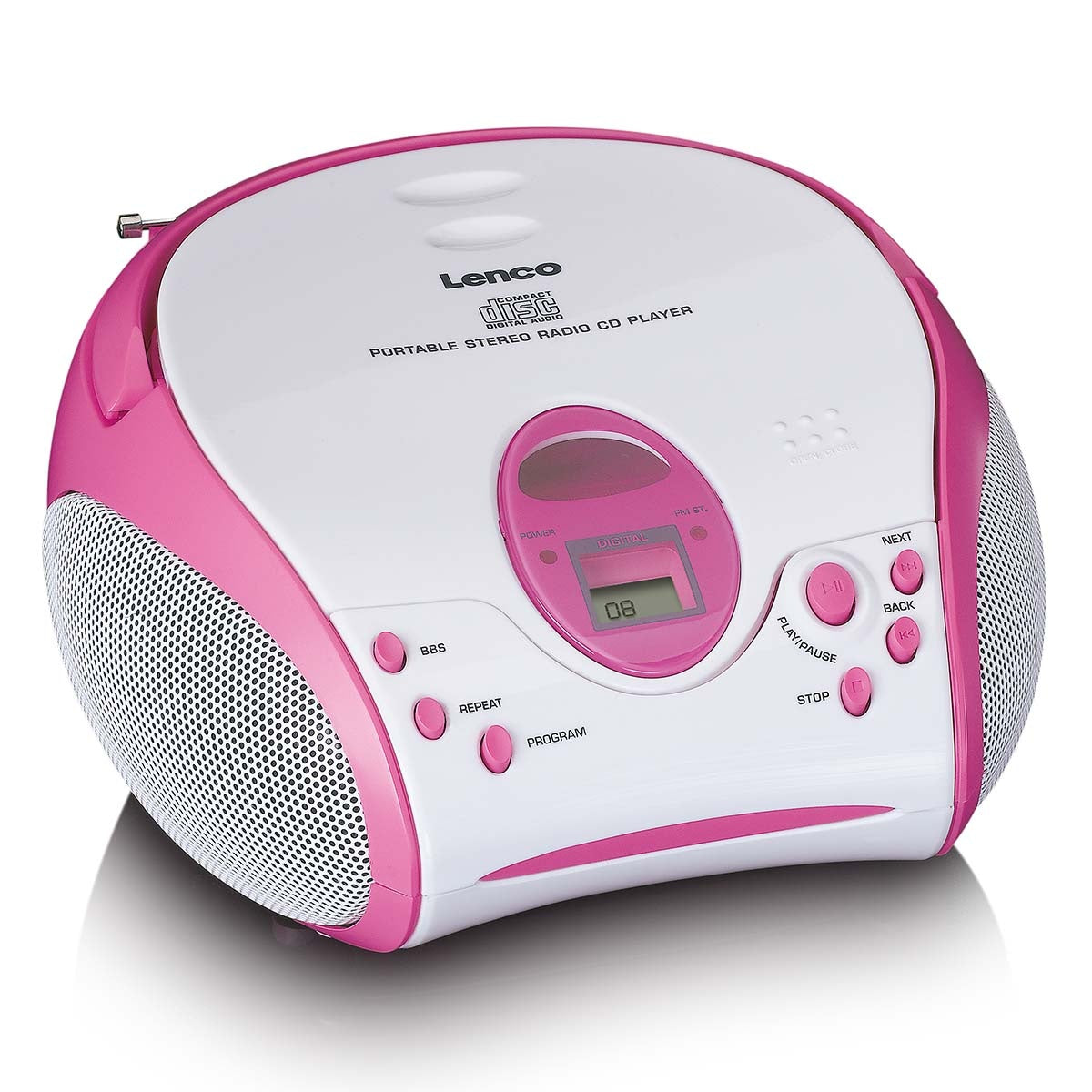 Boombox with CD player FM radio and stickers Pink