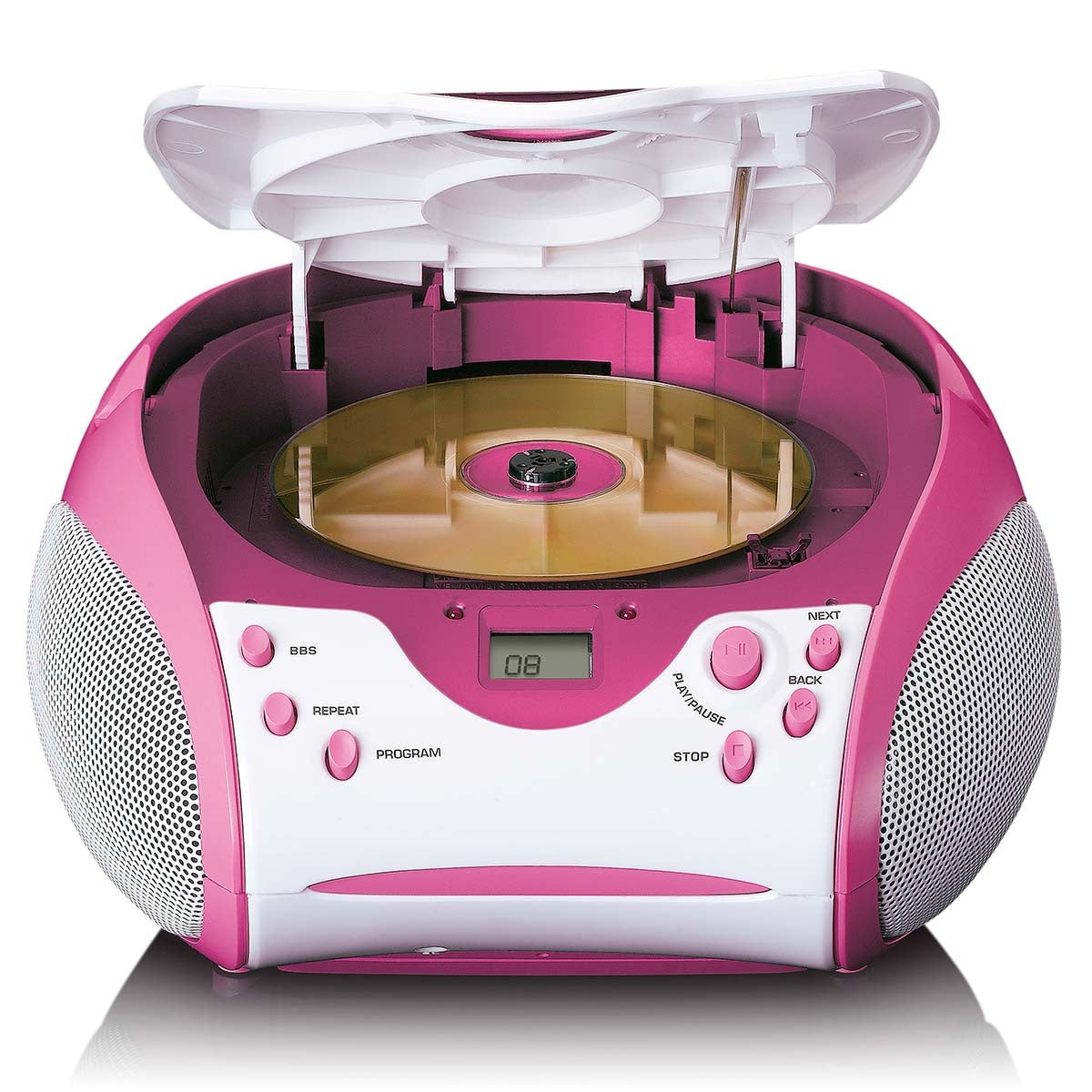 Boombox with CD player FM radio and stickers Pink
