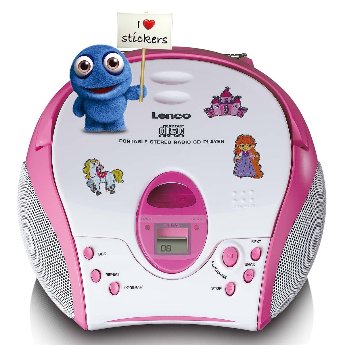 Boombox with CD player FM radio and stickers Pink