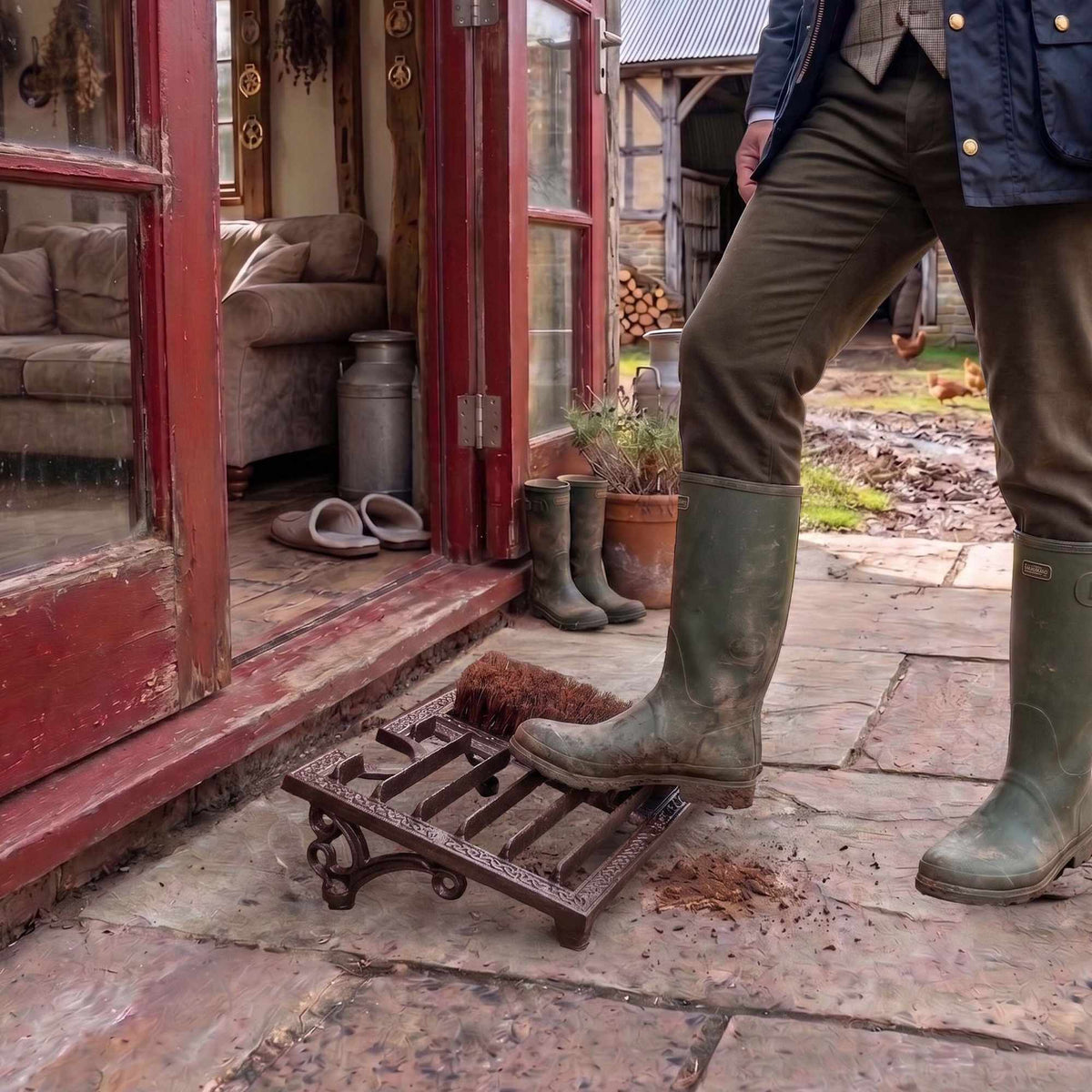 Boot Scraper With Boot Jack – Cast Iron, Bristle Brush