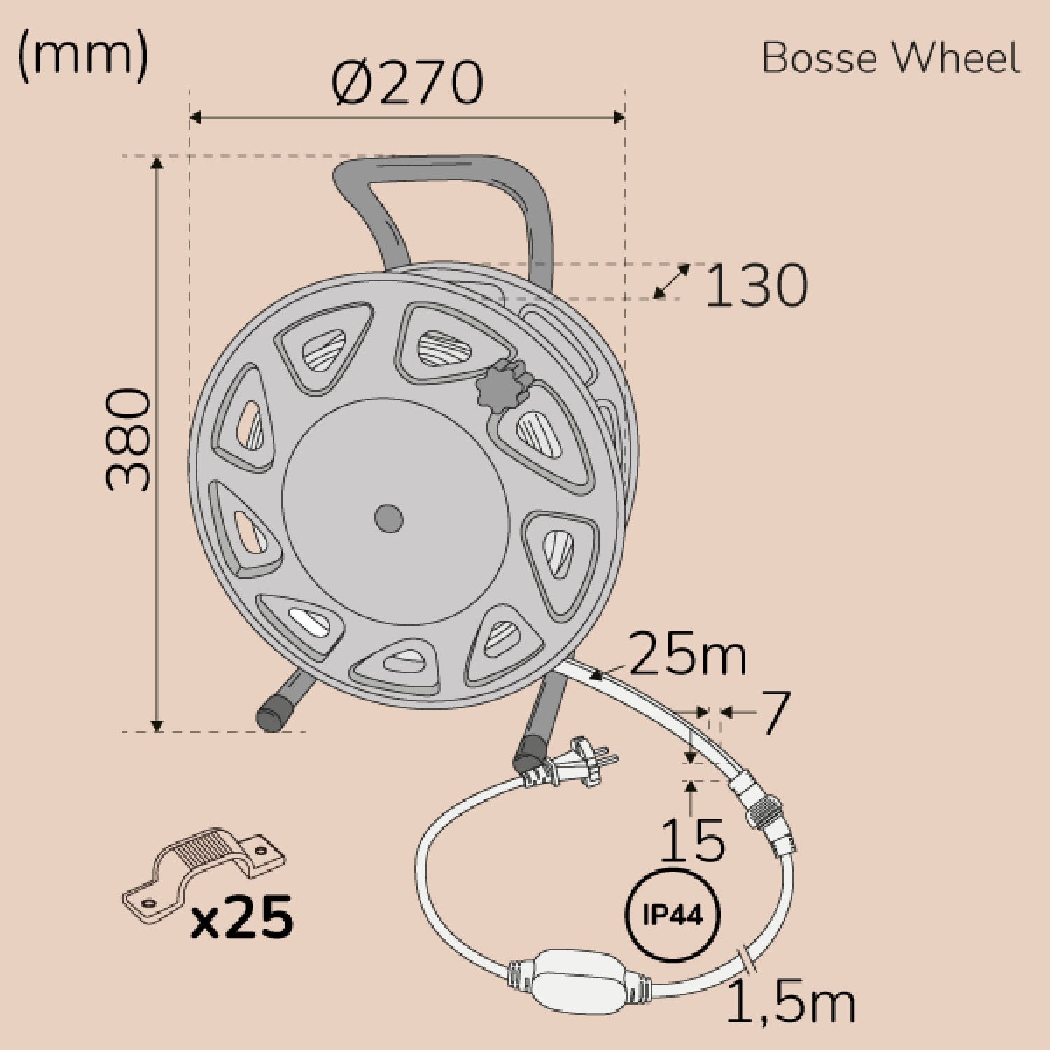 Bosse Work Wheel Ledstrip work lighting 25m IP65 4000K 200W 20000lm