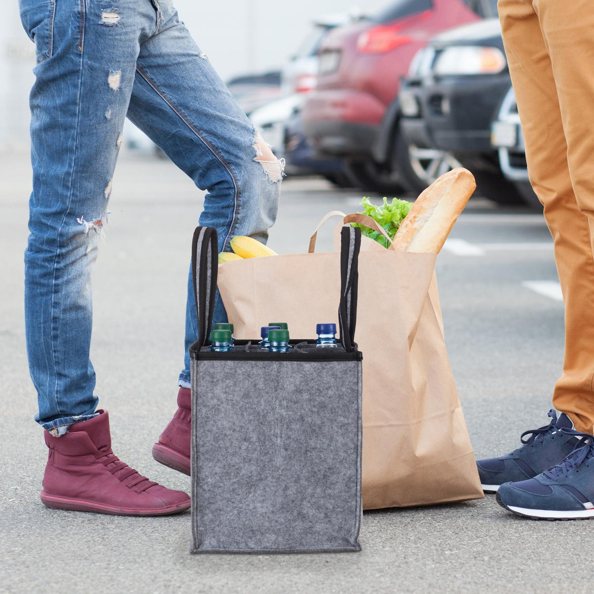 Bottle bag in felt for 9 wine bottles