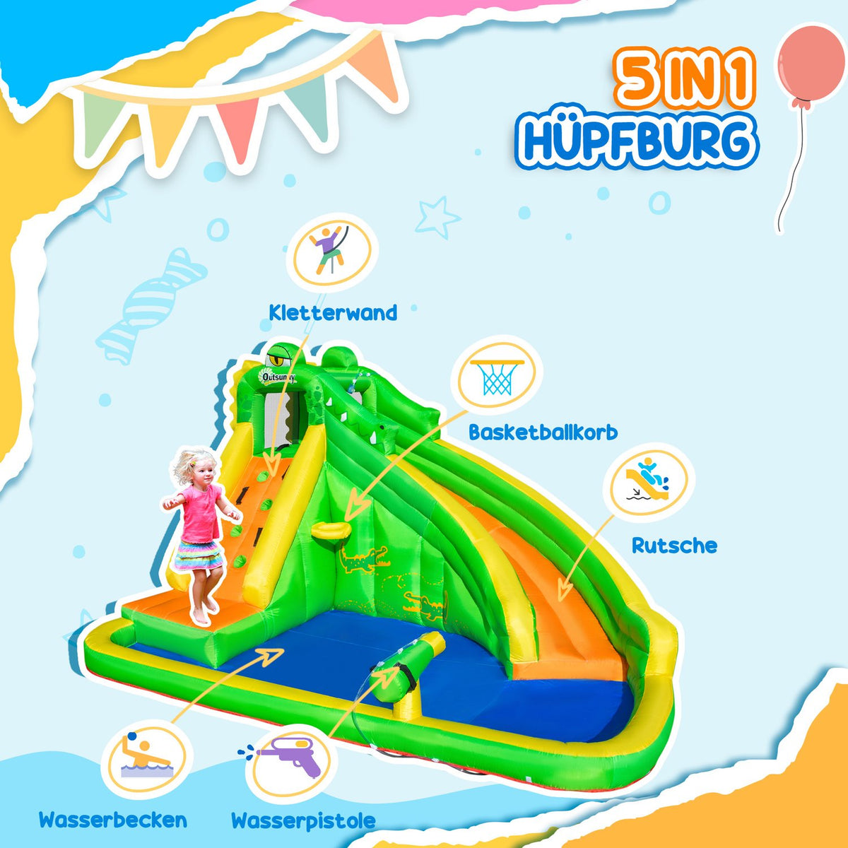 Bouncy Castle Inflatable Blower Water Slide Play Pool Water Play Center Children From 3 Years 380X285X225Cm