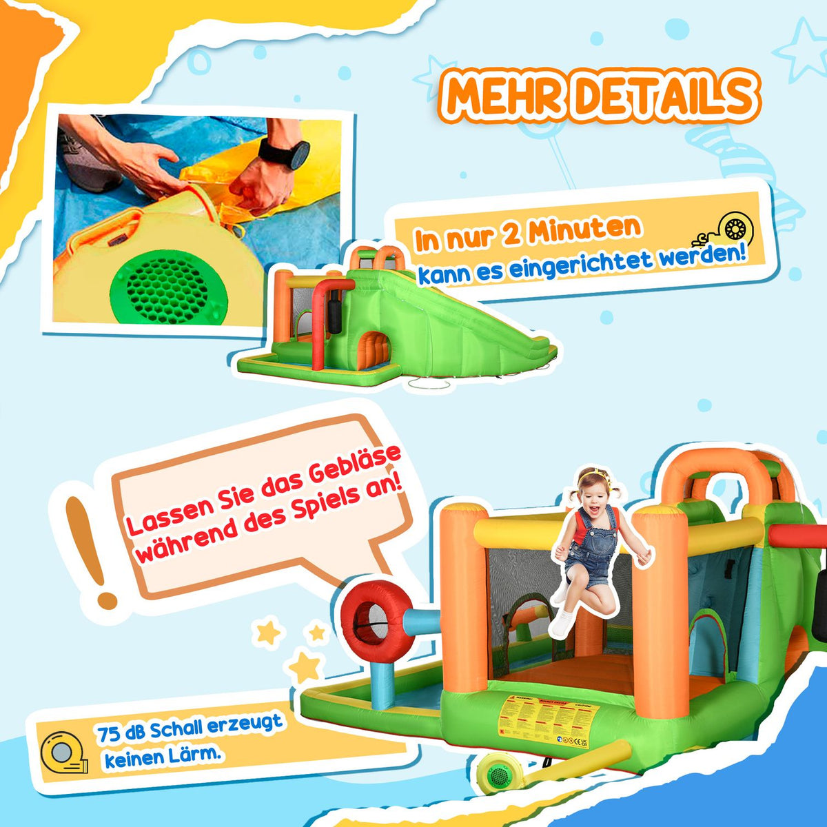 Bouncy Castle Inflatable Blower Water Slide Play Pool Water Play Center Children From 3 Years 380X285X225Cm