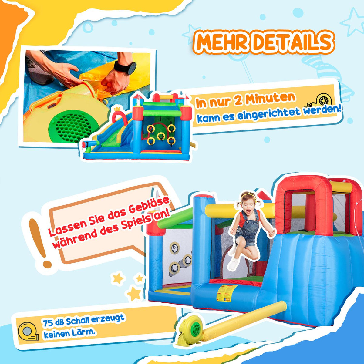Bouncy Castle, Water Park, Inflatable With Blower, Water Play Center, Including Water Slide, Trampoline, For Children From 3 Years, 390 X 300 X 197 Cm