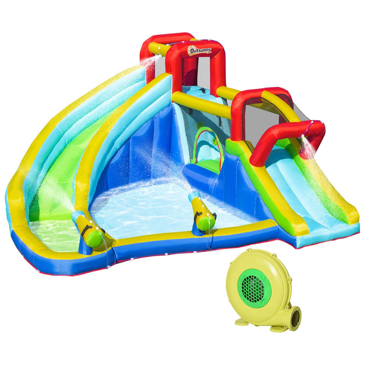 Bouncy Castle Water Park With Water Slide With Blower Inflatable Water Play Center With Slide Bouncy Castle For Children Aged 3 To 8 Years