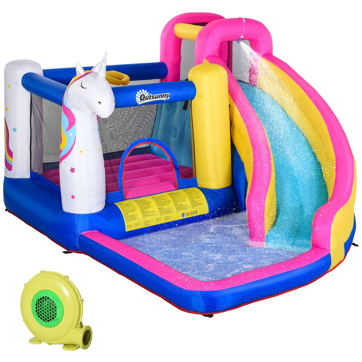 Bouncy Castle With Blower Slide Pool For 4 Children Inflatable Jumping Castle For 3-8 Years Children Outdoor Water Park Oxford Polyester Fabric
