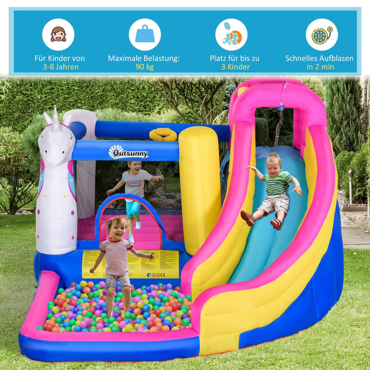 Bouncy Castle With Blower Slide Pool For 4 Children Inflatable Jumping Castle For 3-8 Years Children Outdoor Water Park Oxford Polyester Fabric