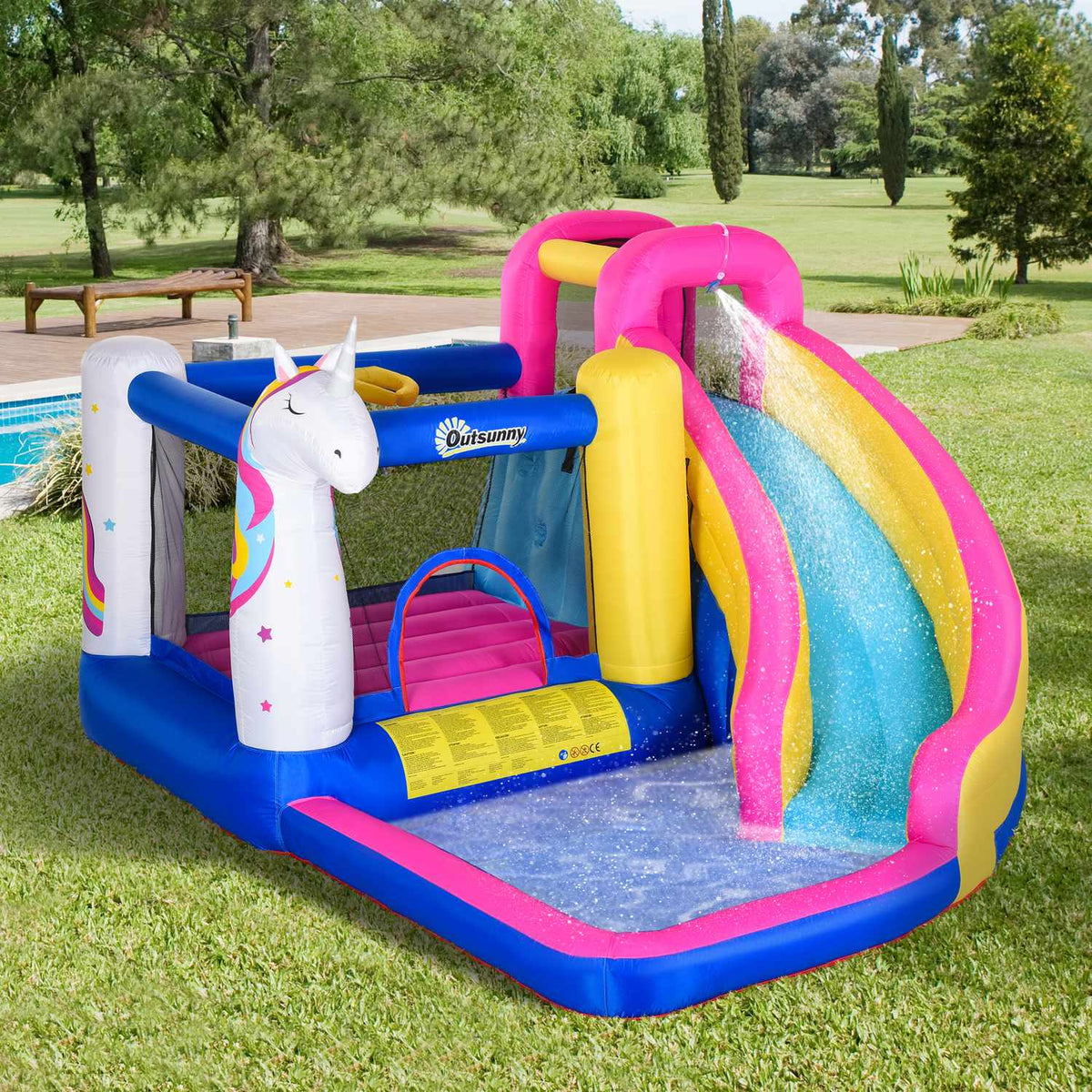 Bouncy Castle With Blower Slide Pool For 4 Children Inflatable Jumping Castle For 3-8 Years Children Outdoor Water Park Oxford Polyester Fabric