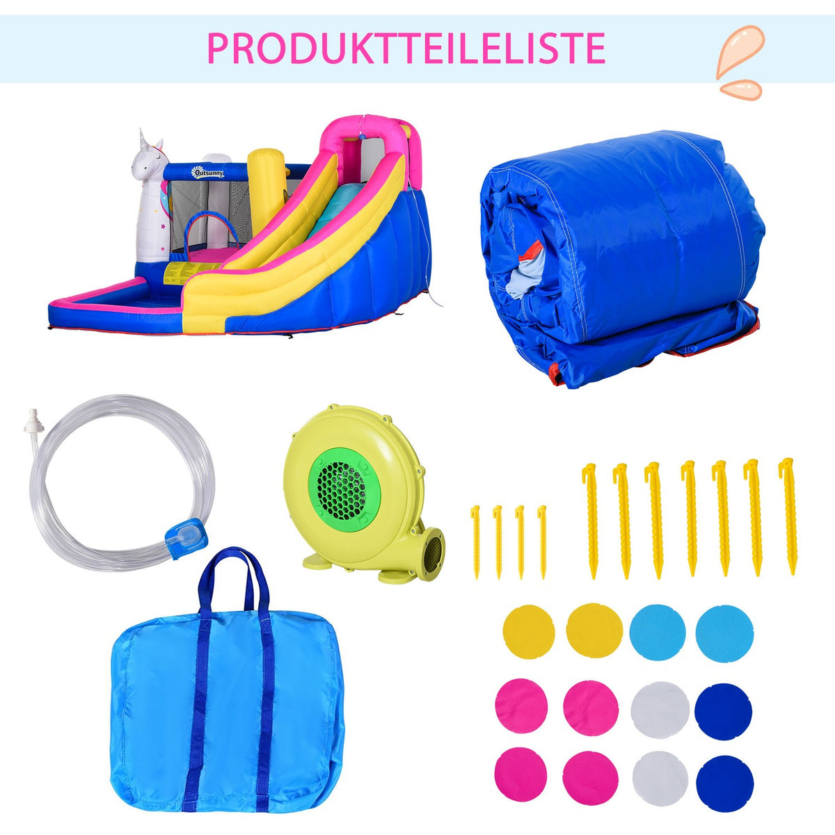 Bouncy Castle With Blower Slide Pool For 4 Children Inflatable Jumping Castle For 3-8 Years Children Outdoor Water Park Oxford Polyester Fabric
