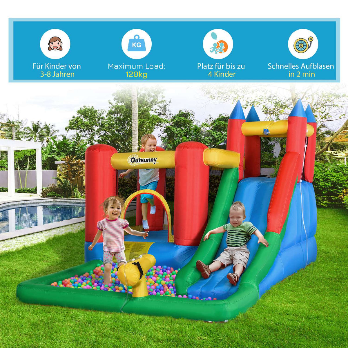 Bouncy Castle With Slide Blower Inflatable Water Slide For 4 Children Garden Xxl Jumping Castle For 3-8 Years 330 X245X215Cm