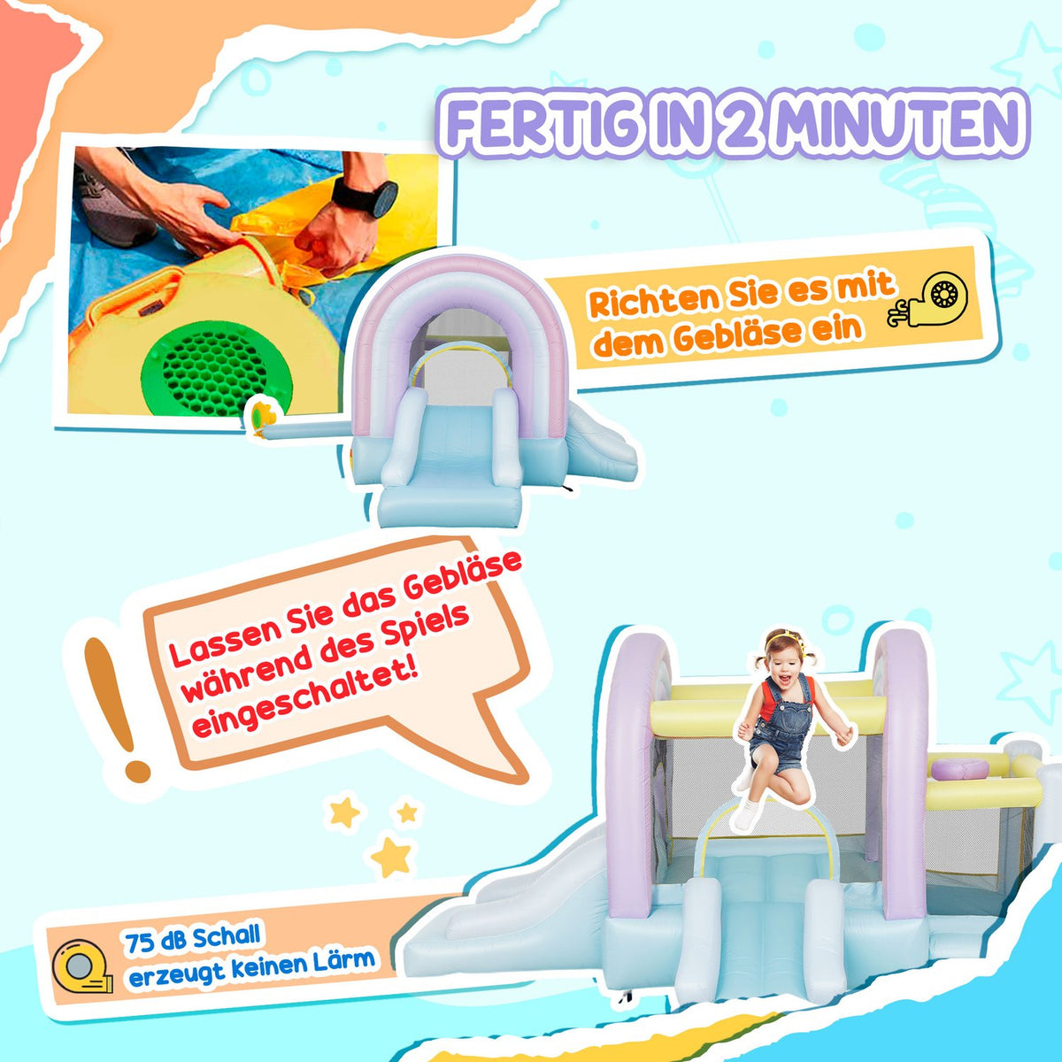 Bouncy Castle with Blower, Slide, Jump, Basketball Hoop Inflatable Jumping Castle with Carry Bag for Indoor Outdoor for Children Ages 3-8, 340 x 220 x 180 cm |