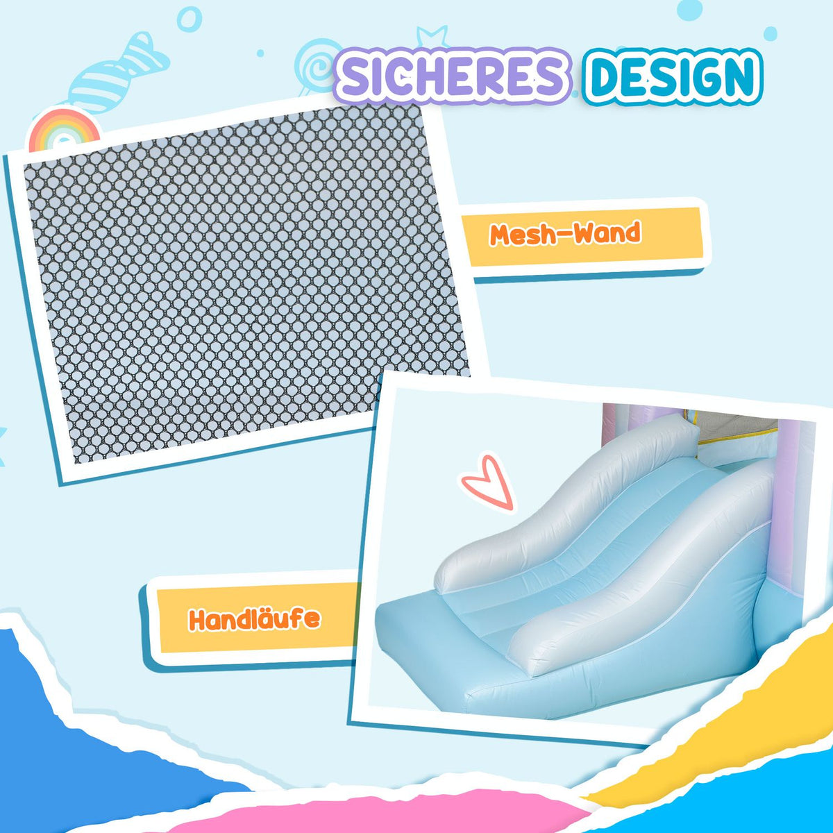 Bouncy Castle with Blower, Slide, Jump, Basketball Hoop Inflatable Jumping Castle with Carry Bag for Indoor Outdoor for Children Ages 3-8, 340 x 220 x 180 cm |