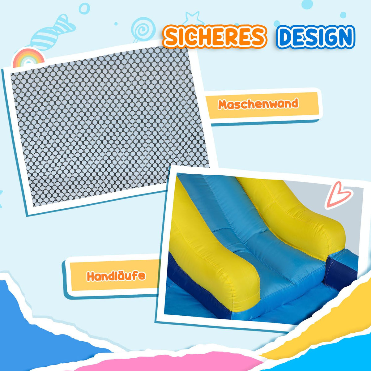Bouncy Castle with Blower, Slide, Paddling Pool, Climbing Wall, Jump, Water Cannon, Inflatable Jumping Castle with Carry Bag for Indoor Outdoor for Children Ages 3-8, 360 x 250 x 195 cm |