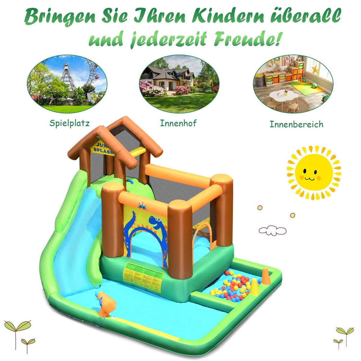 Bouncy castle with blower Inflatable water slide park with slide 368 x 303 x 230 cm Colorful