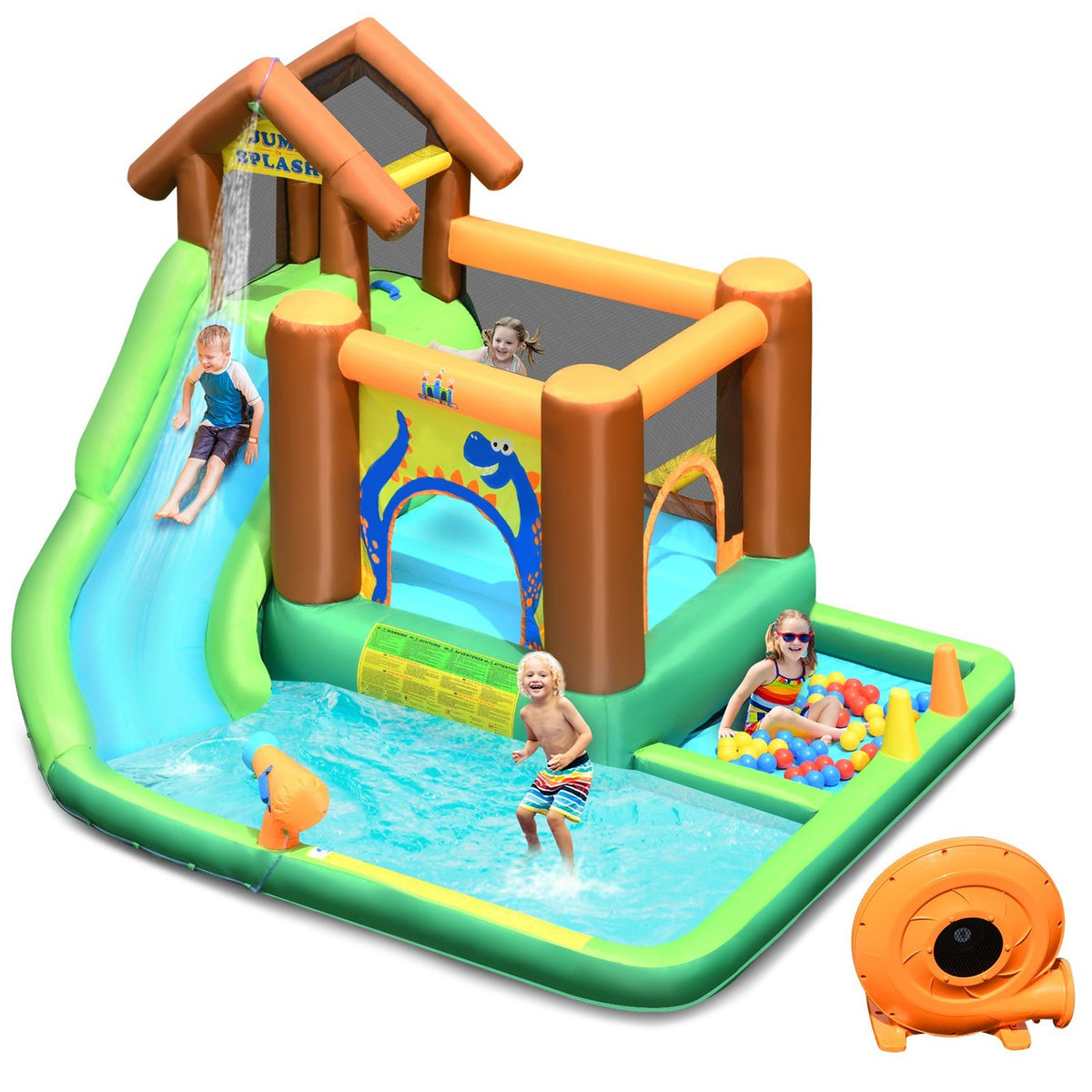 Bouncy castle with blower Inflatable water slide park with slide 368 x 303 x 230 cm Colorful