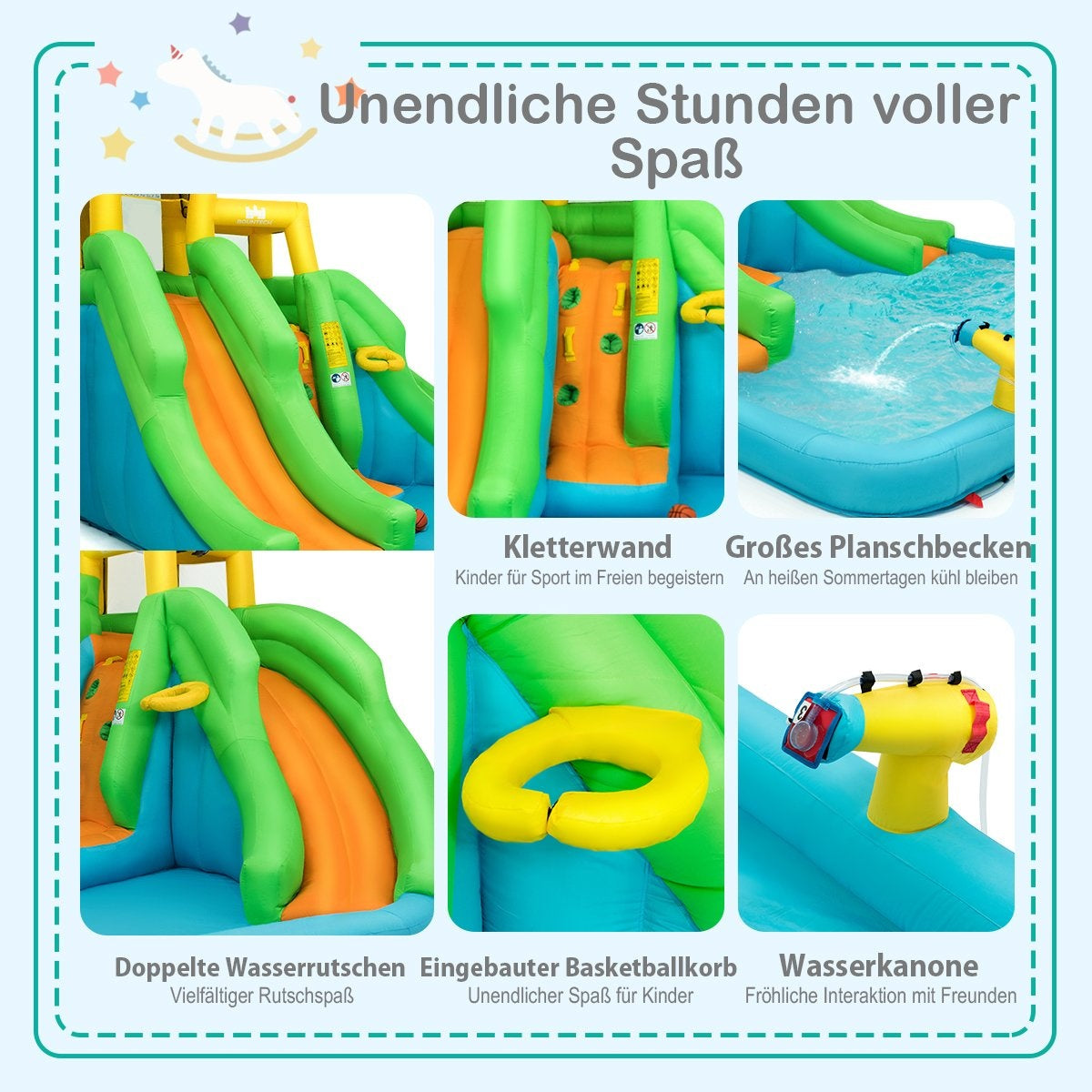 Bouncy castle with blower water park with two slides 400 x 361 x 255 cm (with 480W air blower)