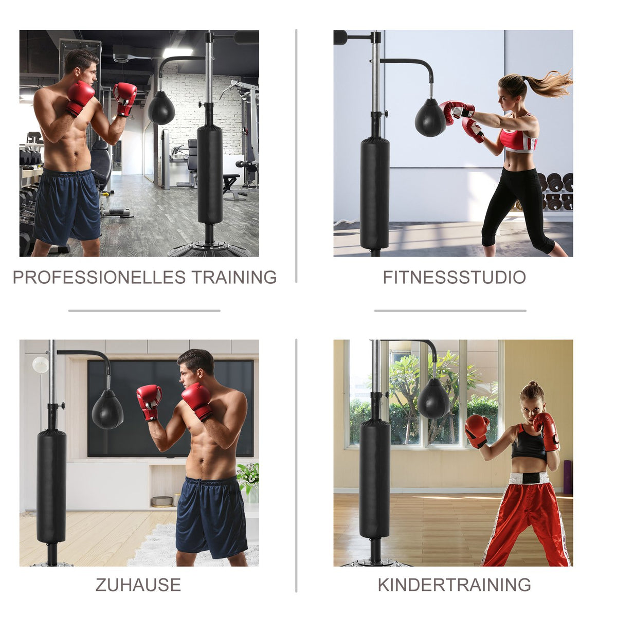 Boxing Stand Standing Boxing Trainer With 2 Speed Balls Reflex Bar And Suction Cup Base 160-230Cm Height Adjustable Black