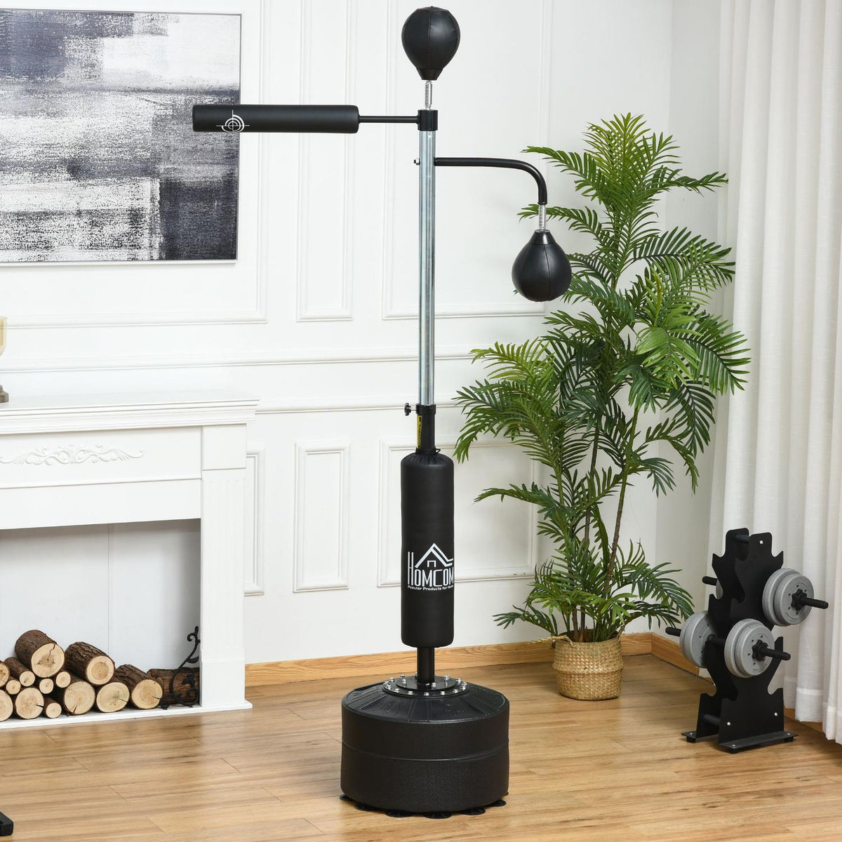 Boxing Stand Standing Boxing Trainer With 2 Speed Balls Reflex Bar And Suction Cup Base 160-230Cm Height Adjustable Black