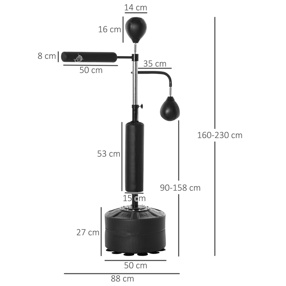 Boxing Stand Standing Boxing Trainer With 2 Speed Balls Reflex Bar And Suction Cup Base 160-230Cm Height Adjustable Black