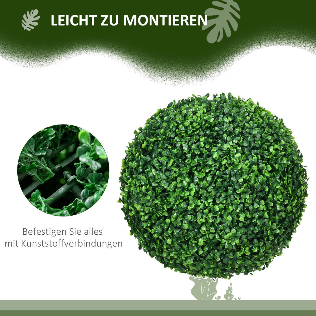 Boxwood ball set of 2 artificial plants with UV protection, for indoor and outdoor use, green