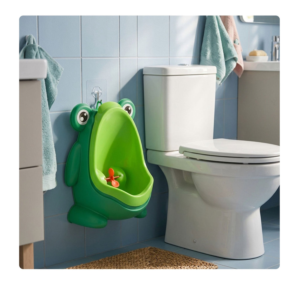 Boys' Frog Urinal Set with Travel Bottle, Green & Blue