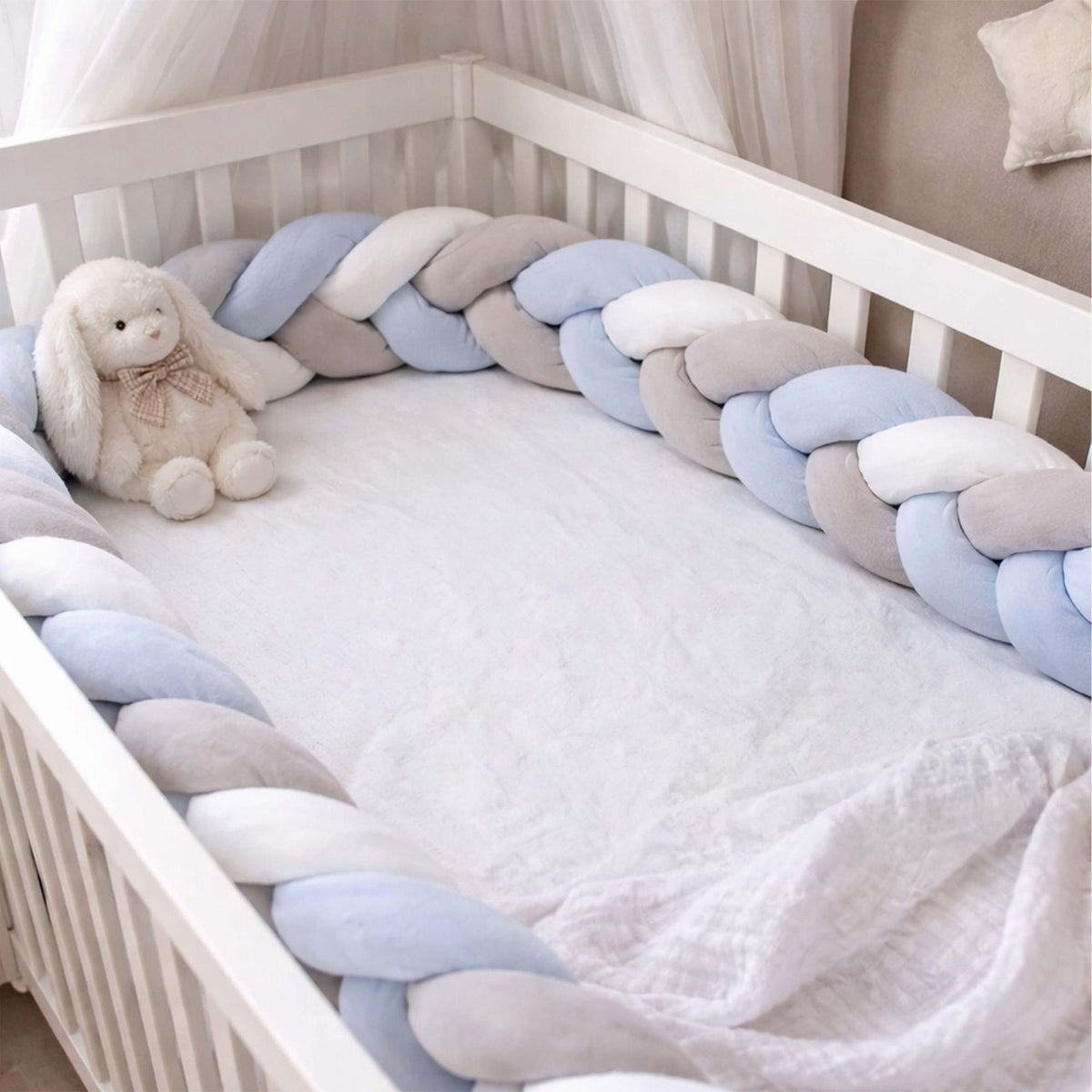Braided Cot Bumper, 220 cm – Blue-Grey