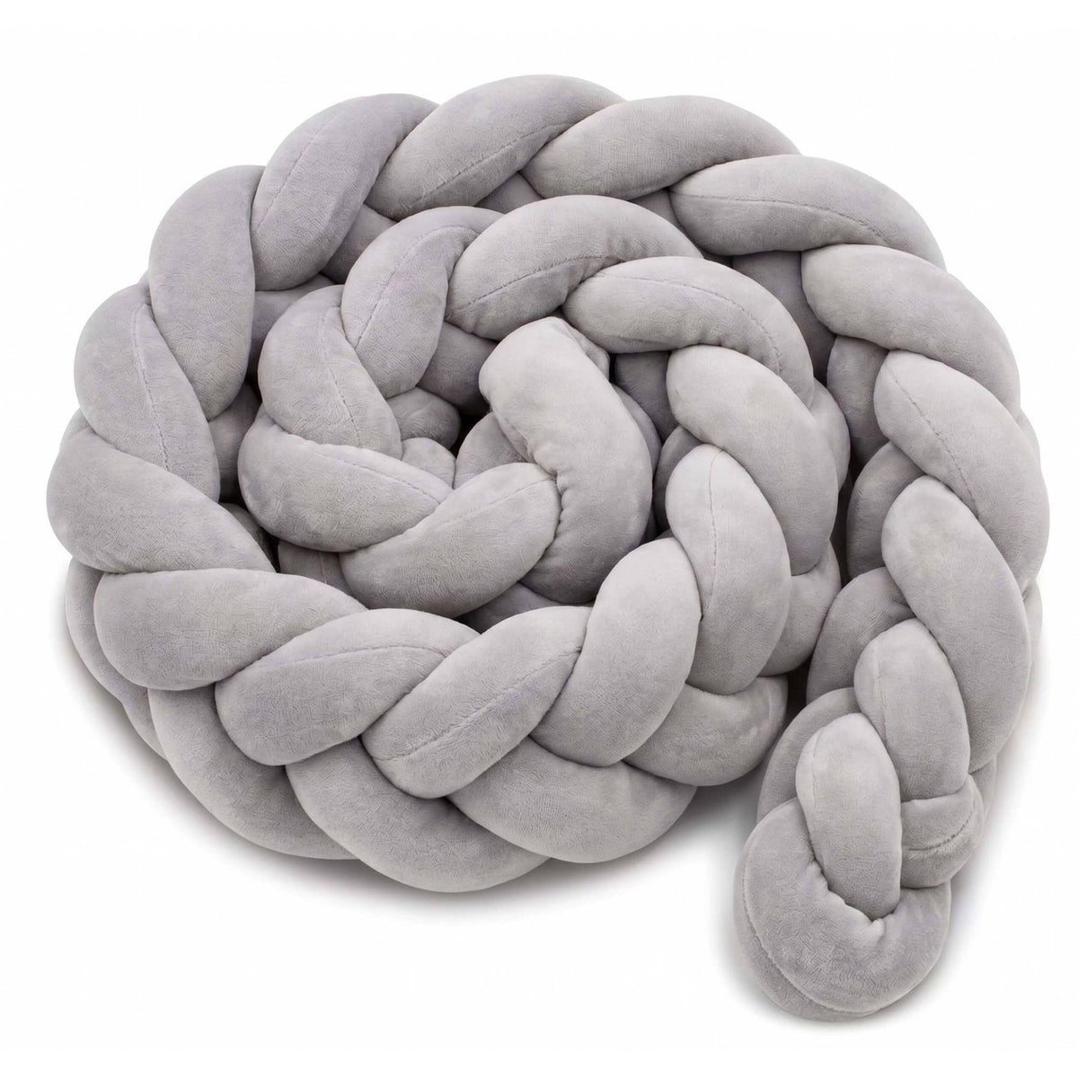 Braided Cot Bumper, 220 cm – Grey, Soft Knot Cushion