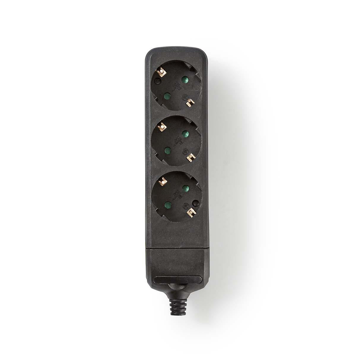 Branch contact | Earthed plug / Type F (CEE 7/7) | 3-way | 3680 W | 16 A| Type of grounding: Side contact | 230 V AC 50/60 Hz | Outlet angle: 45 ° | Without cable | Black
