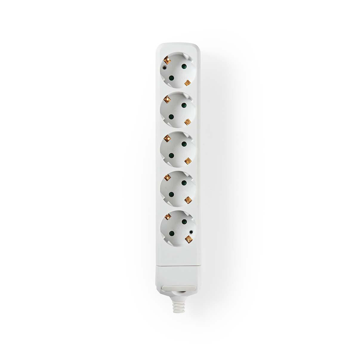 Branch contact | Earthed plug / Type F (CEE 7/7) | 5-way | 3680 W | 16 A| Type of grounding: Side contact | 230 V AC 50/60 Hz | Outlet angle: 45 ° | Without cable | White