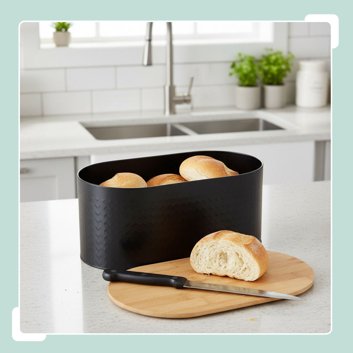Bread Bin with Bamboo Lid – Metal Body, Air Vents