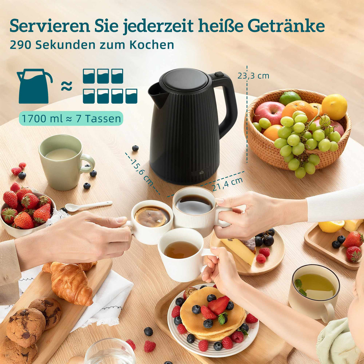 Breakfast Set: 1.7L Kettle, 4-Slice Toaster, Egg Cooker