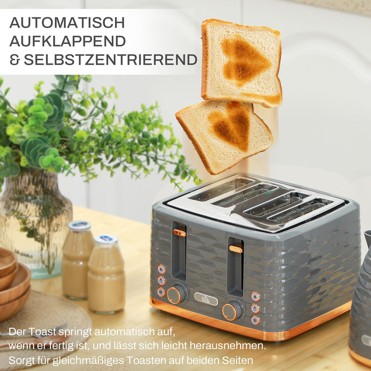 Breakfast set kettle & toaster 1.5L kettle 4 slices toaster 3000 W 7 browning levels defrosting & warming up grey
