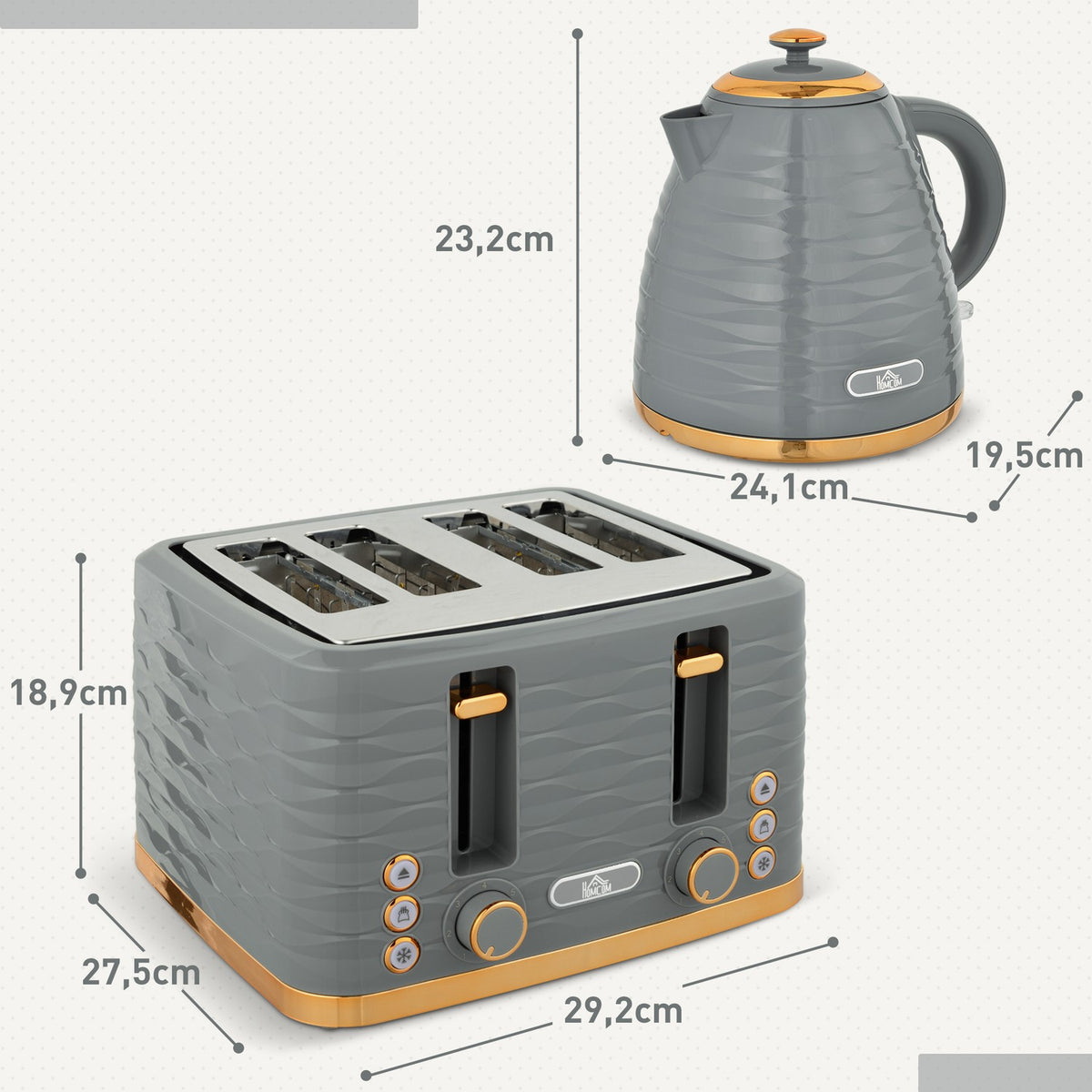 Breakfast set kettle & toaster 1.5L kettle 4 slices toaster 3000 W 7 browning levels defrosting & warming up grey