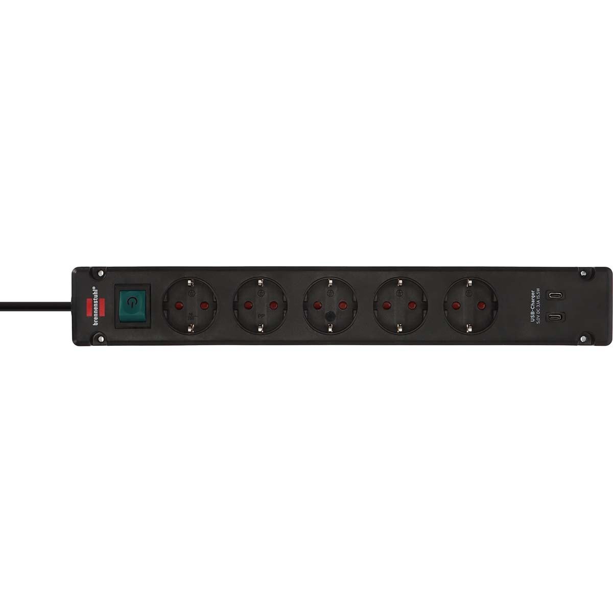 Bremounta power strip with 2 USB C charging sockets 5x black 3m H05VVF3G1.5