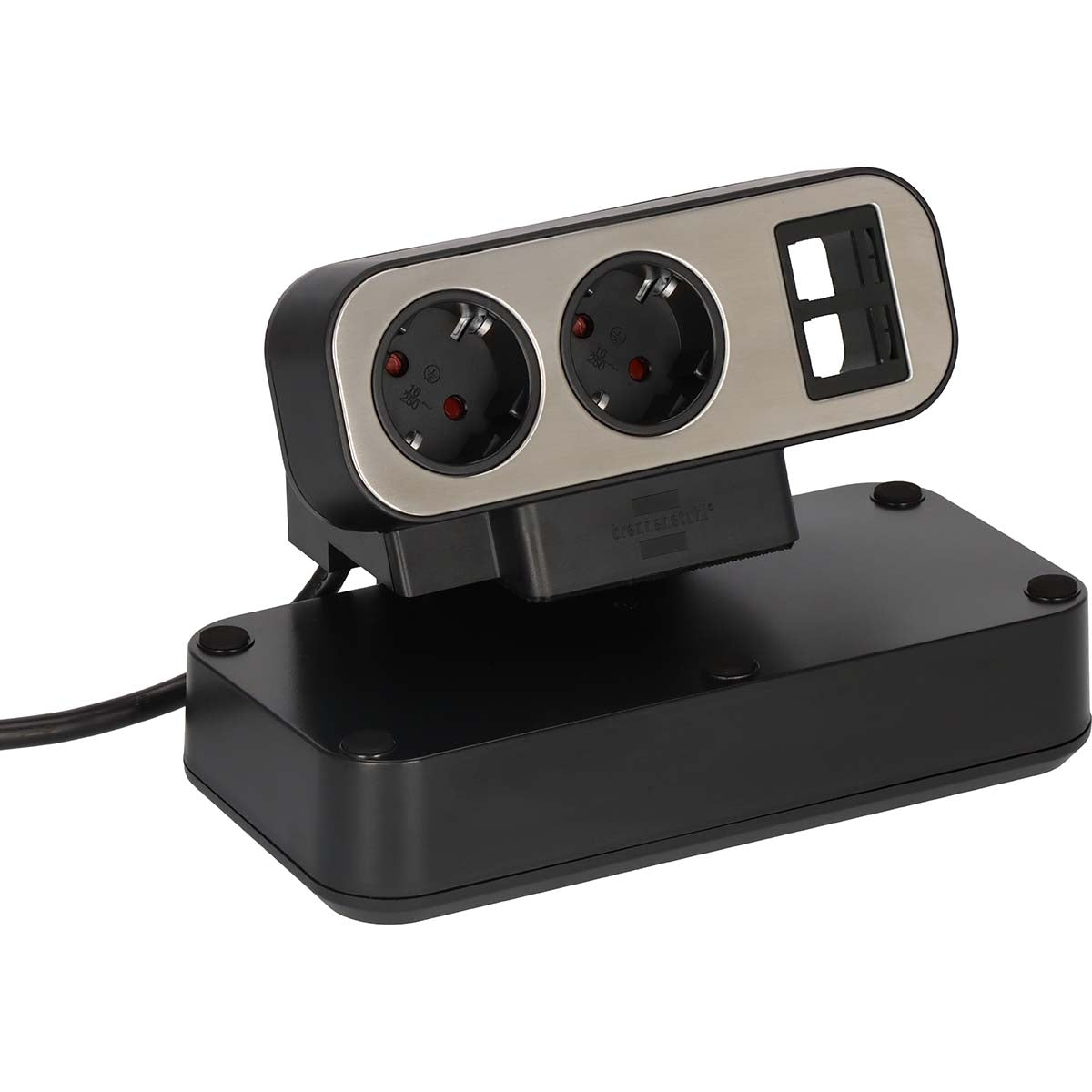Brennenstuhl®Estilo Duplex power strip with surge protection, 2x Keystone modules, 9x safety sockets, silver / black