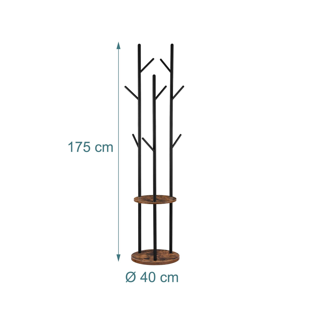 Brown Tree-Shaped Coat Rack with 8 Hooks and 2 Shelves