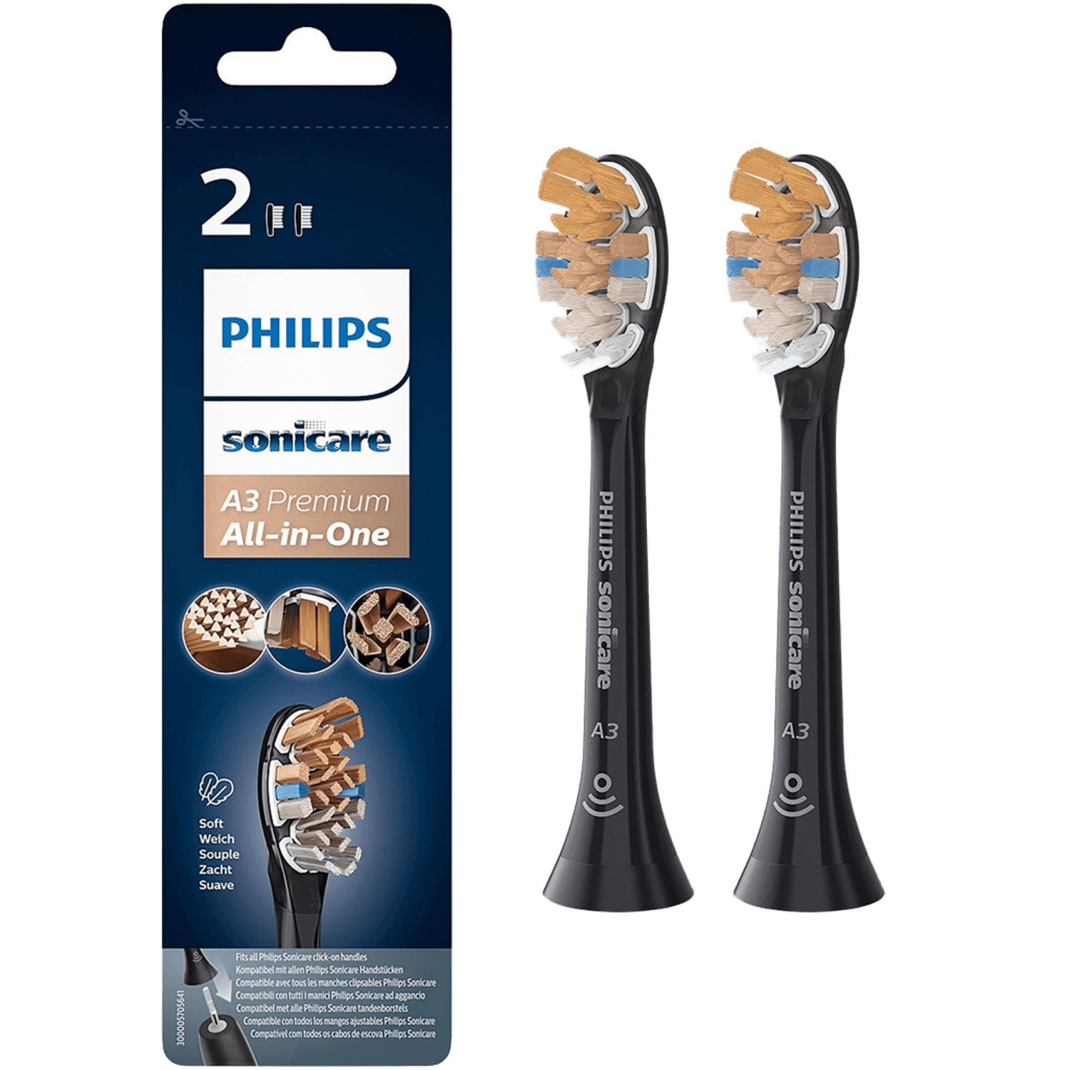 Brush head Black A3 Premium All-inOne 2 pcs HX9092/11