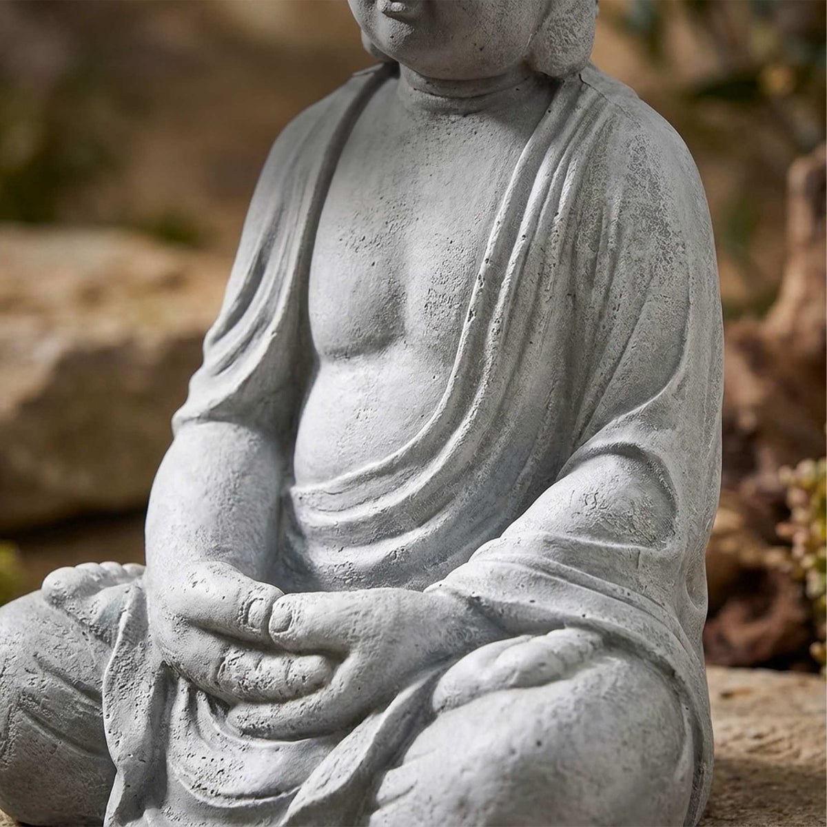 Buddha Statue, 70 cm, Stone-Grey, Weather-Resistant