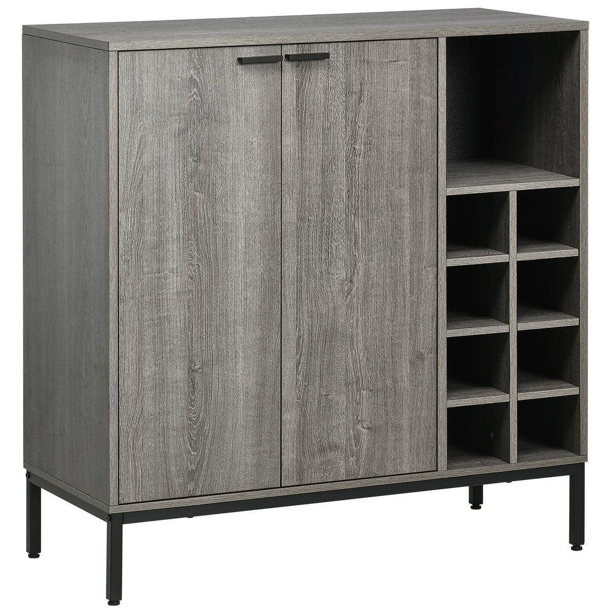 Buffet Cabinet With Wine Rack Sideboard In Gray With Adjustable Shelves And Tilt Protection, 86.4X40X91.4Cm