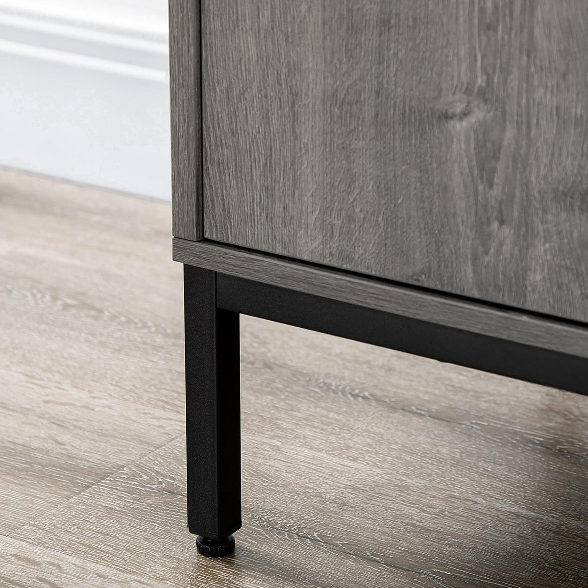 Buffet Cabinet With Wine Rack Sideboard In Gray With Adjustable Shelves And Tilt Protection, 86.4X40X91.4Cm