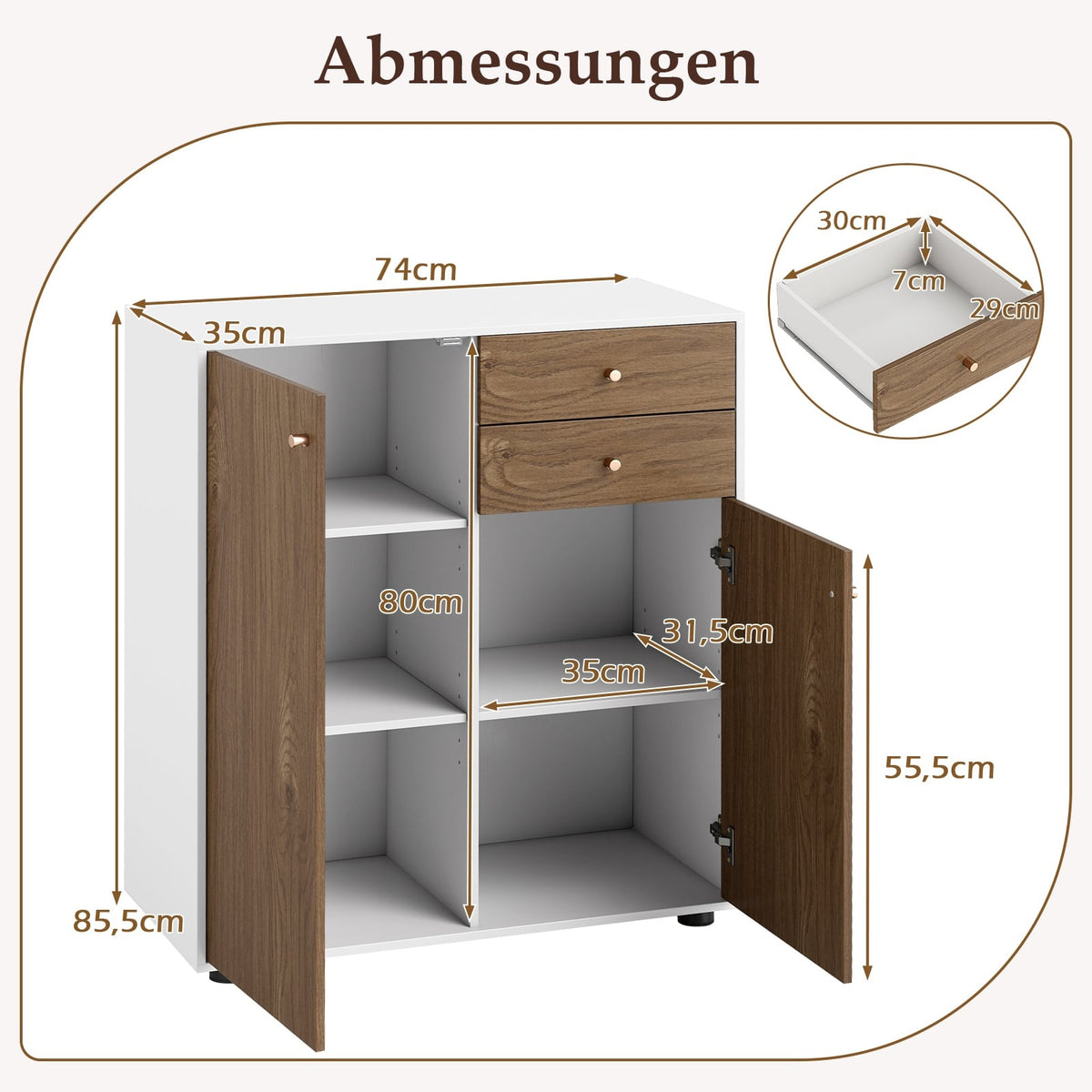 Buffet Cabinet with Adjustable Shelves and Drawers