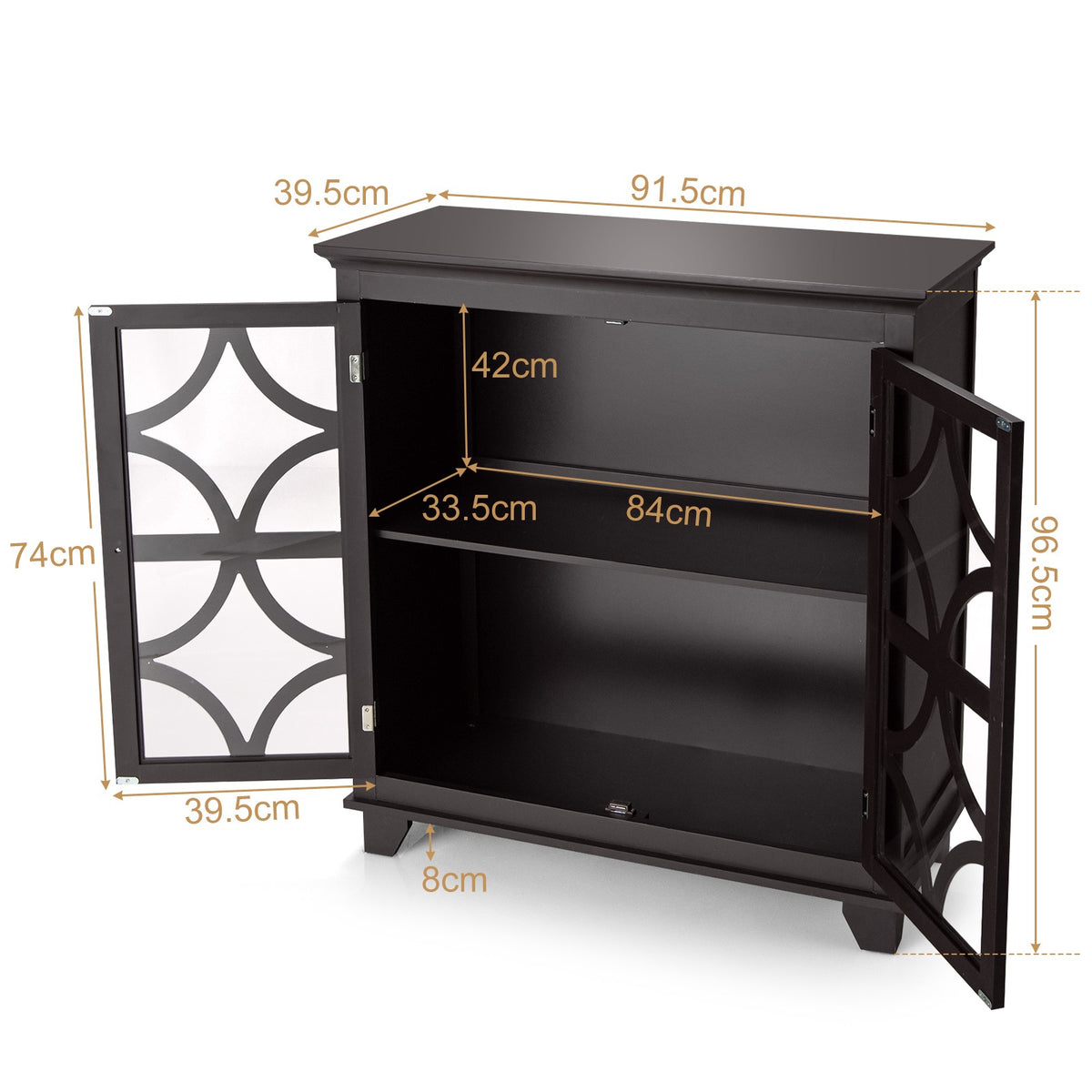 Buffet Sideboard Storage Cabinet With Glass Doors, MDF