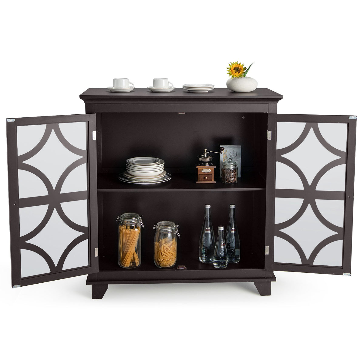Buffet Sideboard Storage Cabinet With Glass Doors, MDF