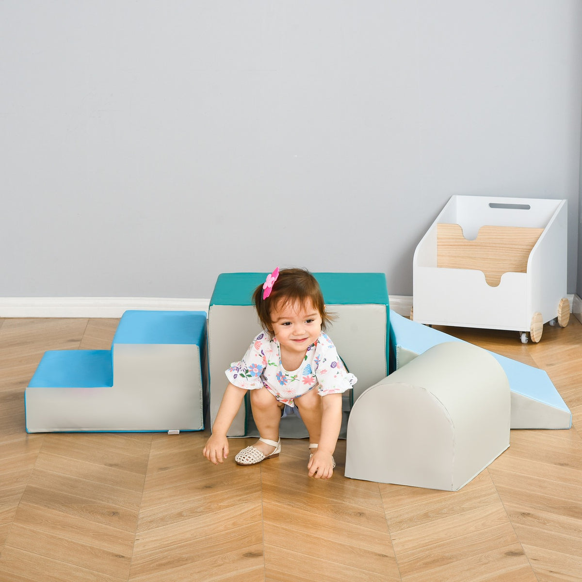 Building Blocks For Children Set Of 4 Foam Building Blocks, Easy To Clean, Soft Filling, For 1-3 Years, Light Grey+Blue+Green