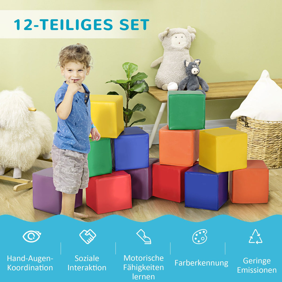 Building Blocks For Kids Set Of 12 Foam Building Blocks Building Toys Soft Safe For 1-3 Years Faux Leather Epe