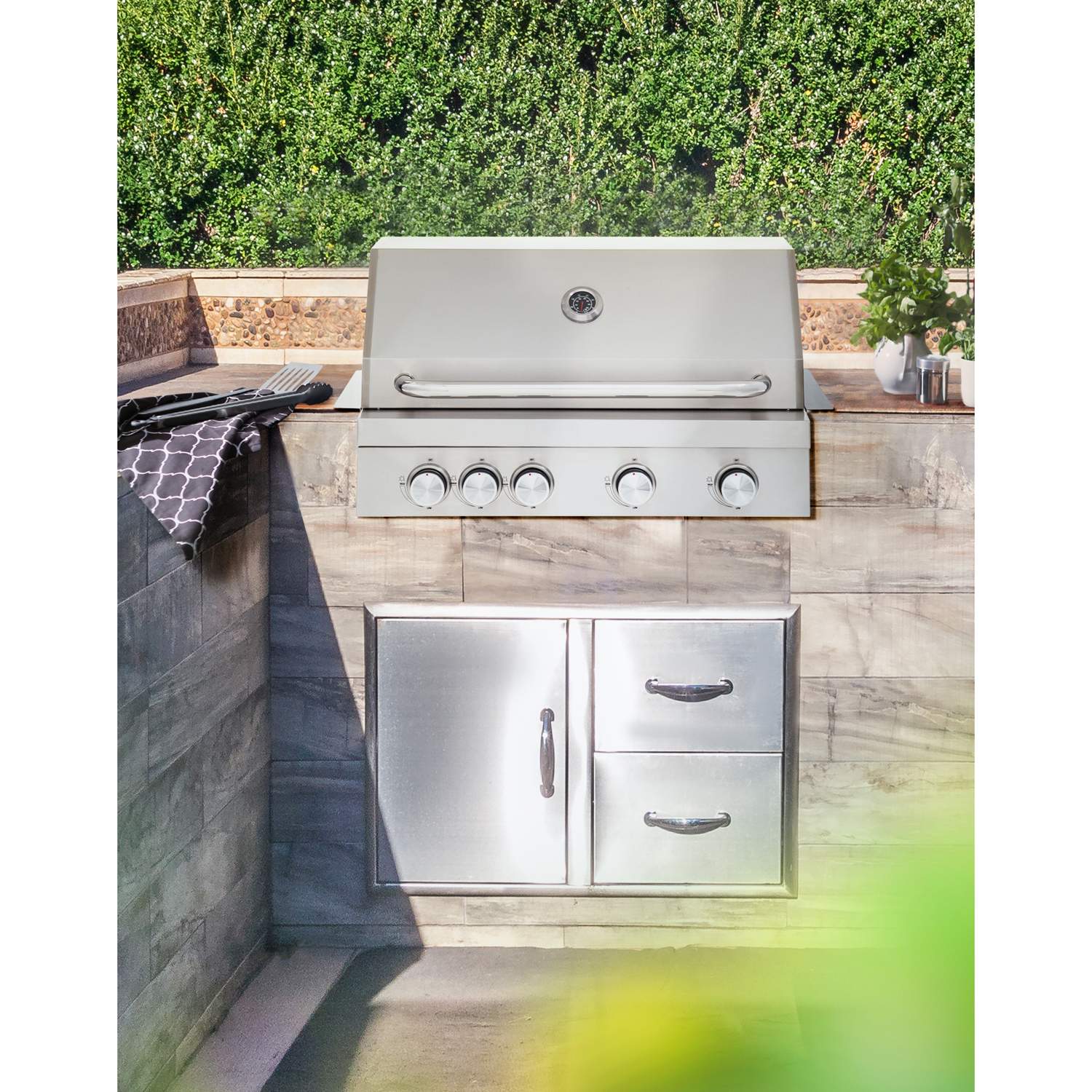 Built-In Gas Grill, 4 Burners, Stainless Steel